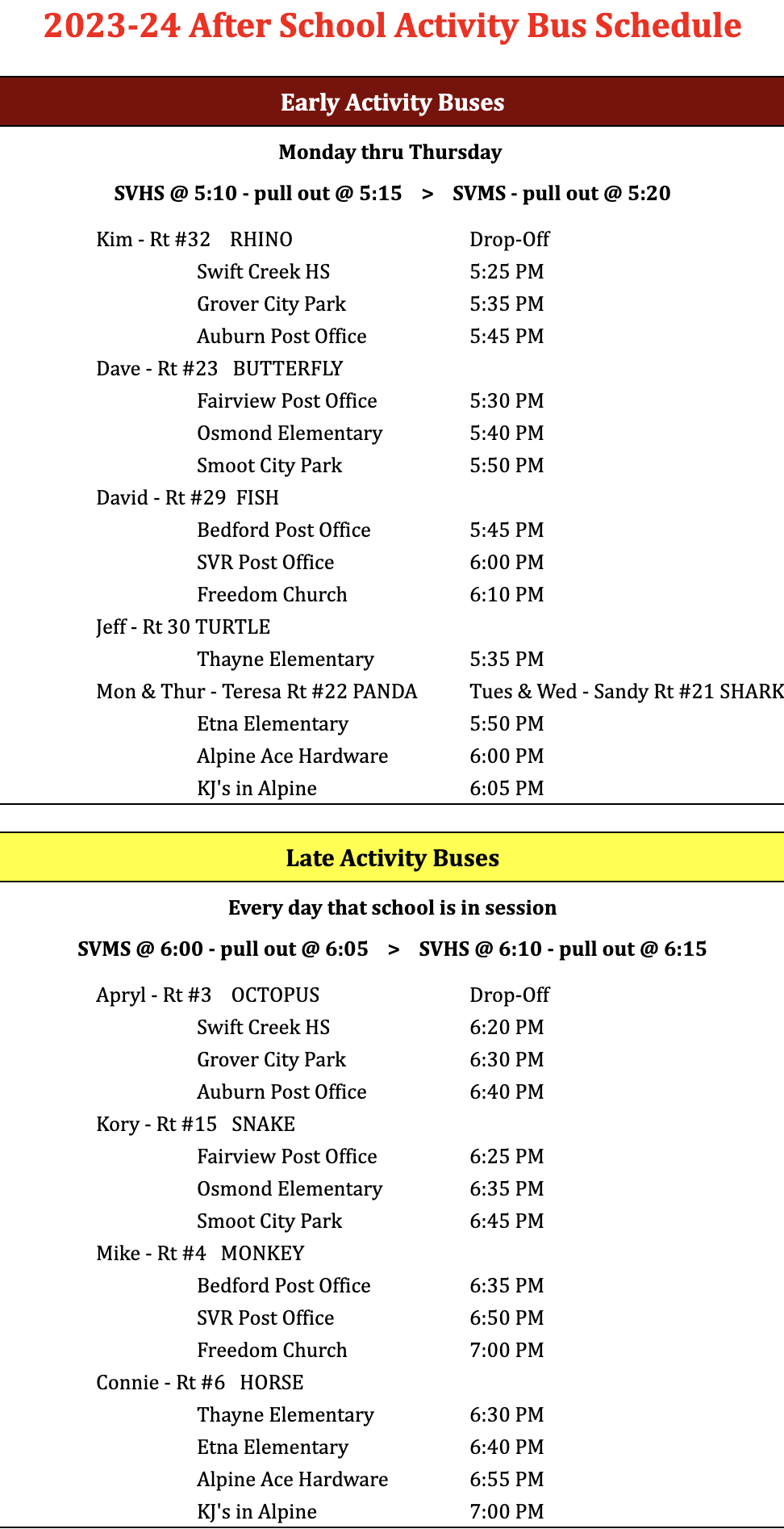 After School Activity Buses – Transportation Department